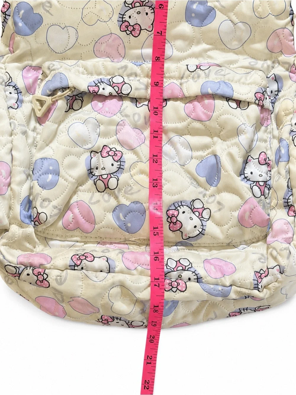 Hello Kitty Pastel Heart Quilted Backpack Cream Pink Lavender